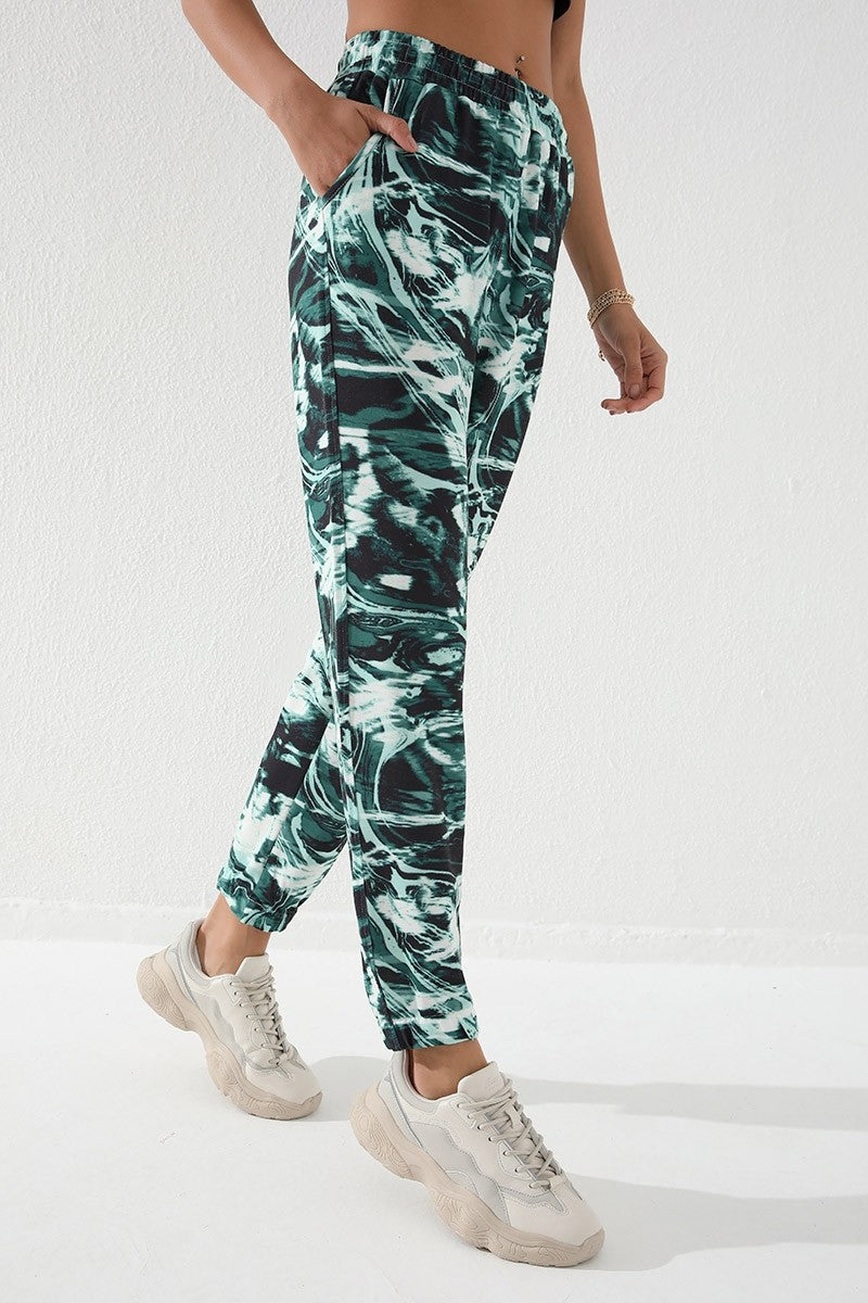 TMY Green Mixed Print Patterned Jogger Comfort Fit Jogger Women's Sweatpants - 94597 - San Francisco