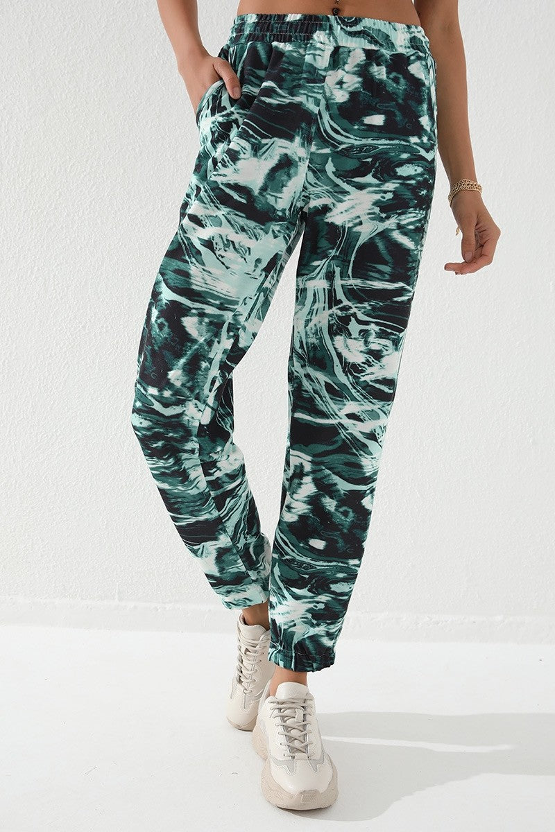 TMY Green Mixed Print Patterned Jogger Comfort Fit Jogger Women's Sweatpants - 94597 - San Francisco