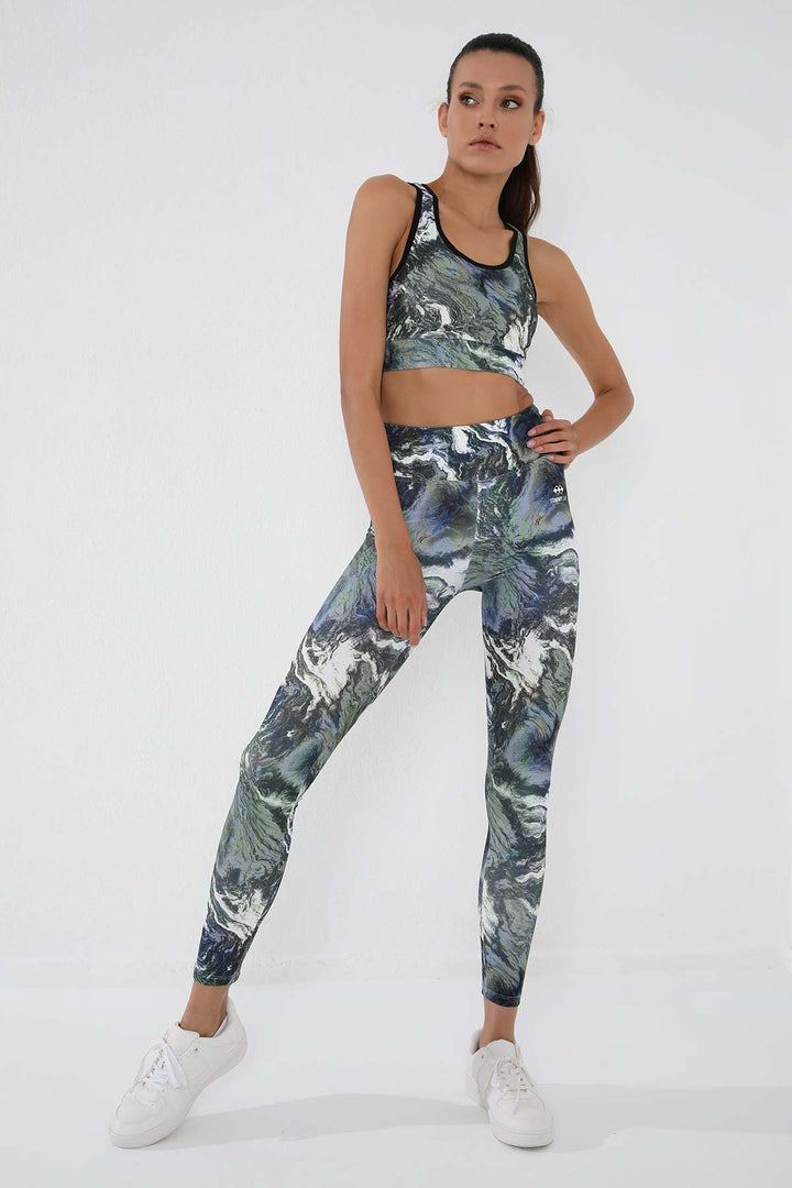 TMY Green Mixed Tie-Dye Pattern Slim Fit U Neck Women's Leggings Set - 95290 - Delta