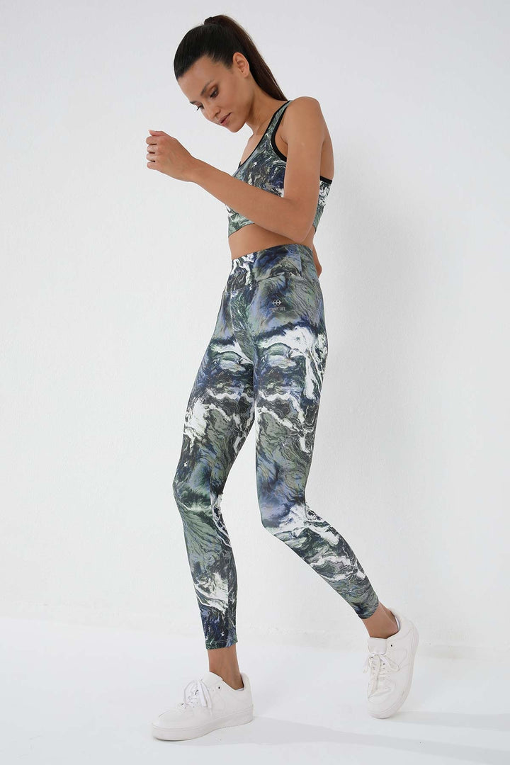 TMY Green Mixed Tie-Dye Pattern Slim Fit U Neck Women's Leggings Set - 95290 - Delta