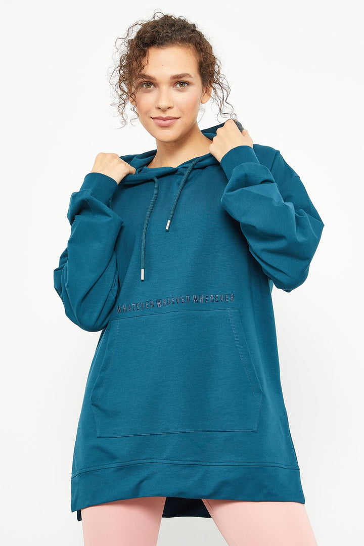 TMY Emerald Balloon Sleeve Embroidered Women's Oversized Tunic Sweatshirt - 97163 - Évry