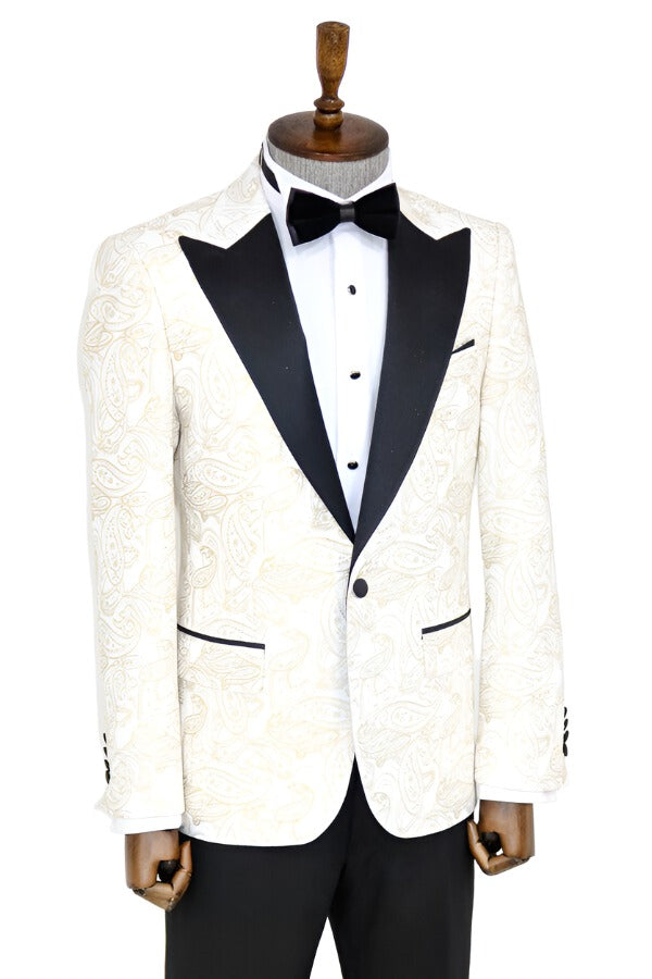 WSS Paisley Peak Lapel White Men Prom Blazer  - Singen