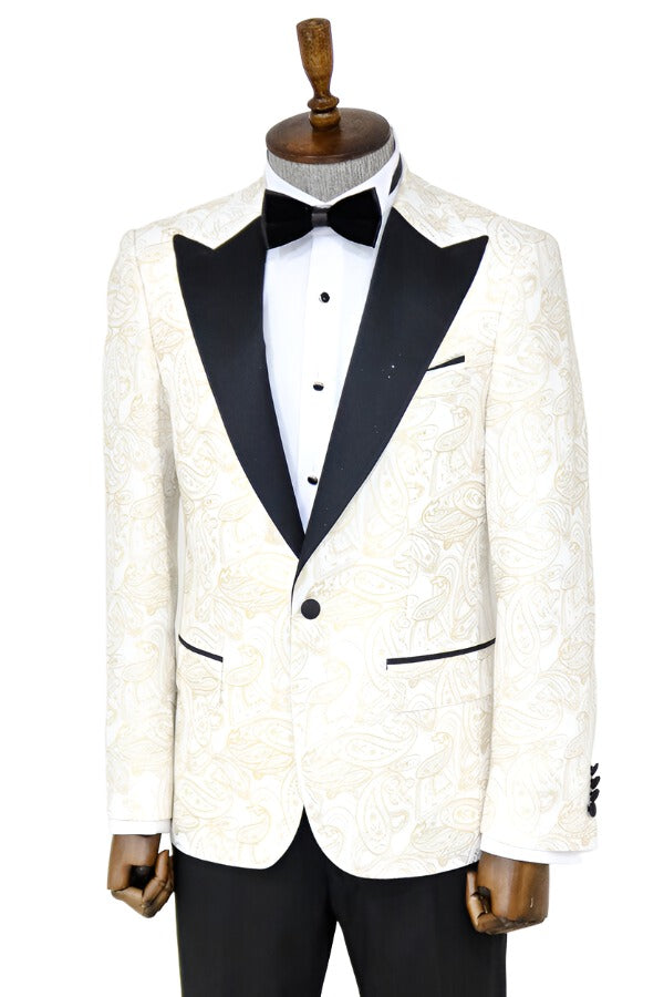 WSS Paisley Peak Lapel White Men Prom Blazer  - Singen