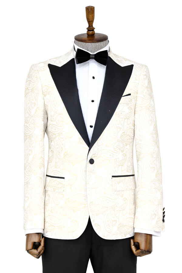 WSS Paisley Peak Lapel White Men Prom Blazer  - Singen