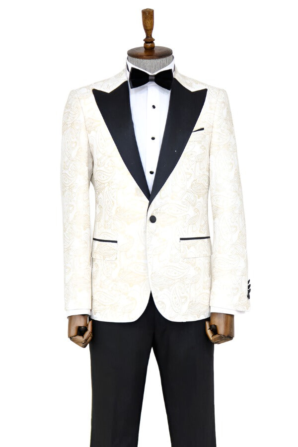 WSS Paisley Peak Lapel White Men Prom Blazer  - Singen