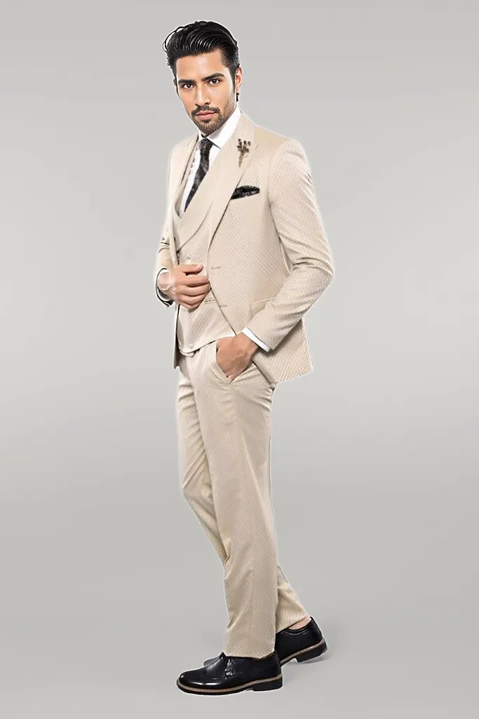 WSS Patterned Beige Vested Suit  - Singen