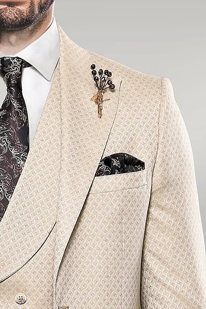 WSS Patterned Beige Vested Suit  - Singen