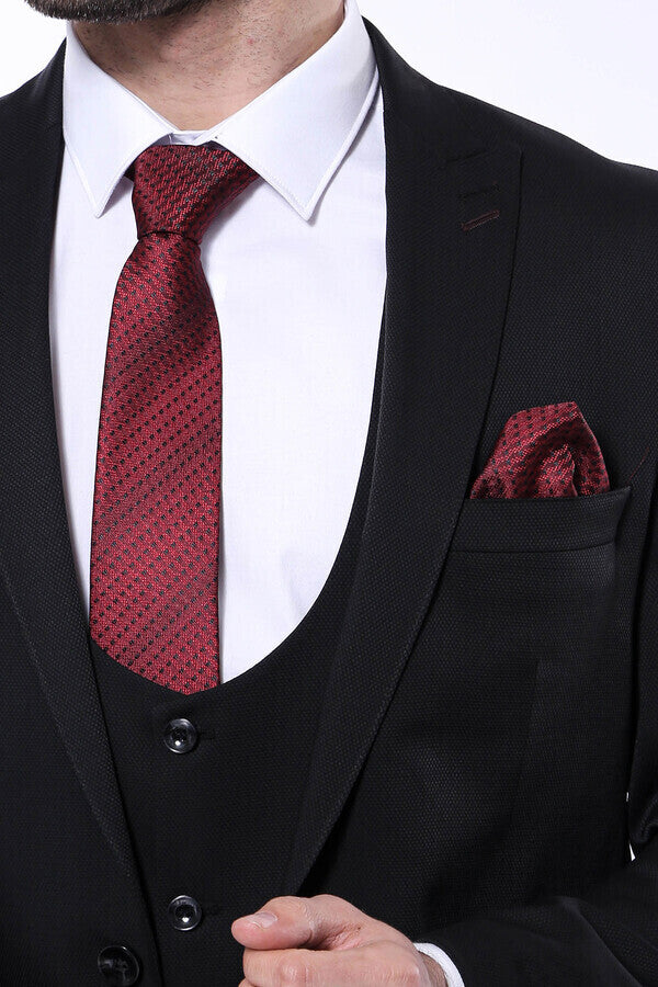 WSS Patterned Black Vested Suit  - Singen