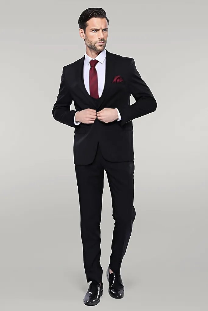 WSS Patterned Black Vested Suit  - Singen