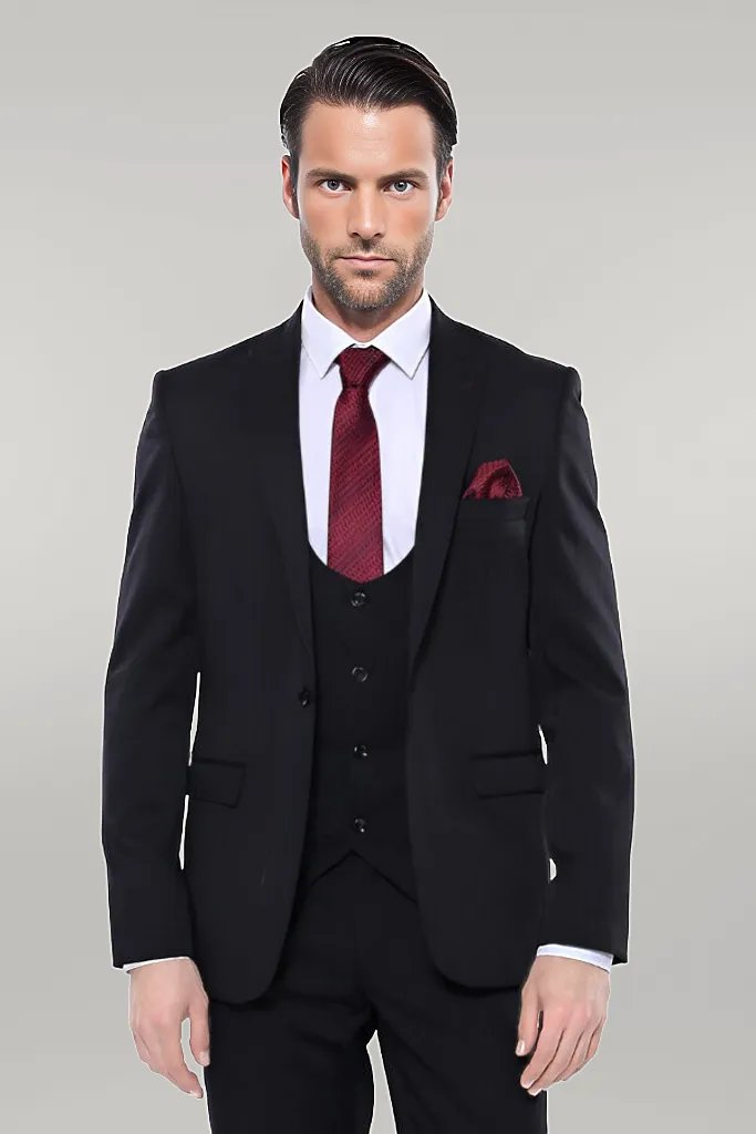 WSS Patterned Black Vested Suit  - Singen