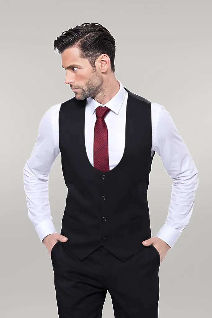 WSS Patterned Black Vested Suit  - Singen