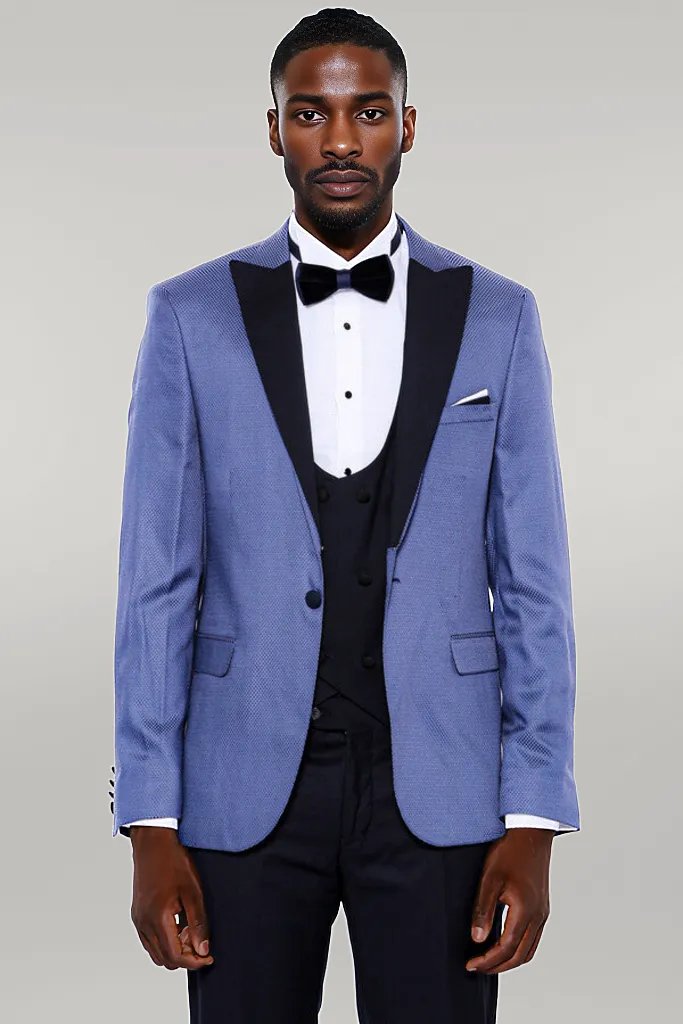 WSS Patterned Blazer Navy Blue Mens Tuxedo  - Singen