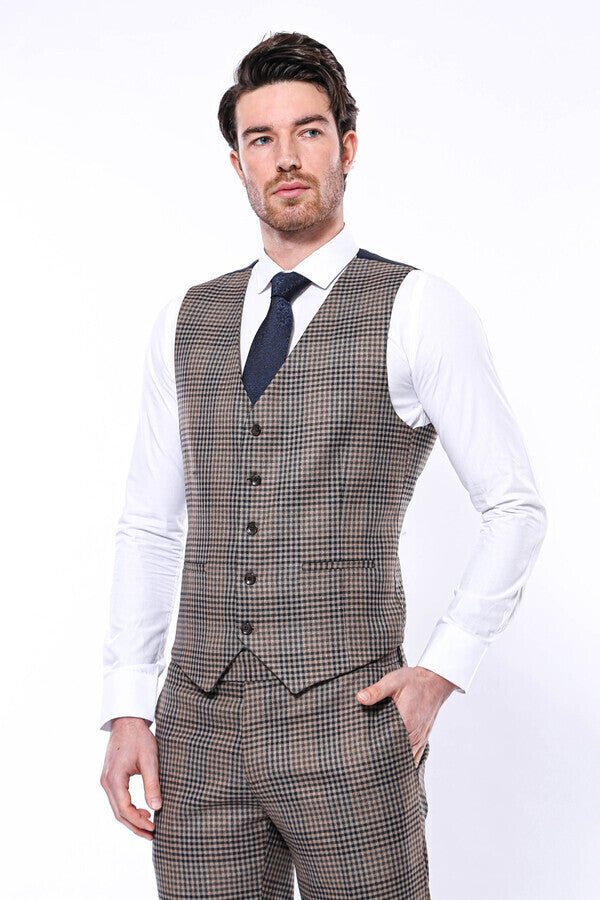 WSS Patterned Brown Men's Vest  - Singen