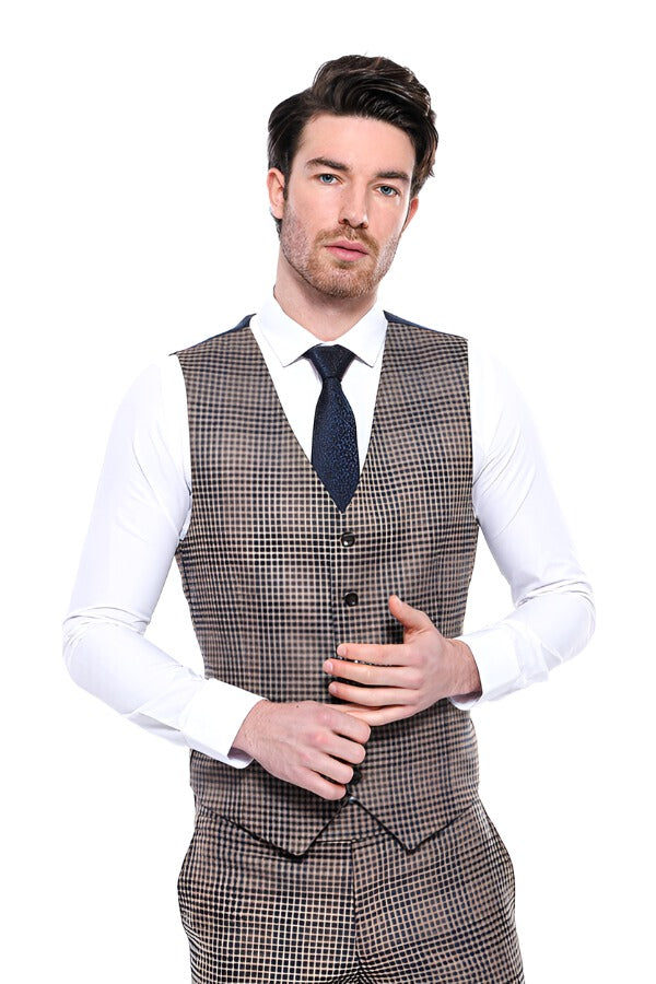 WSS Patterned Brown Men's Vest  - Singen