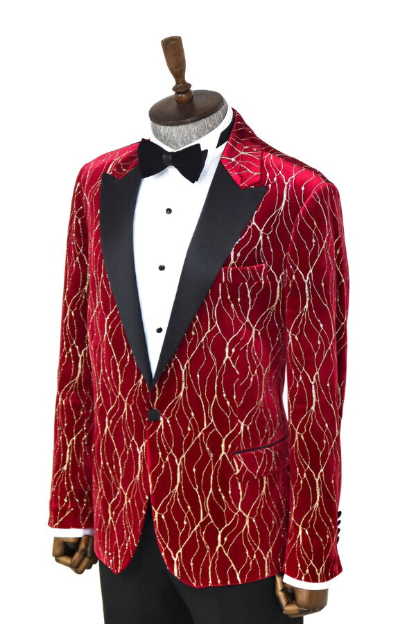 WSS Patterned Burgundy Men Prom Blazer  - Singen