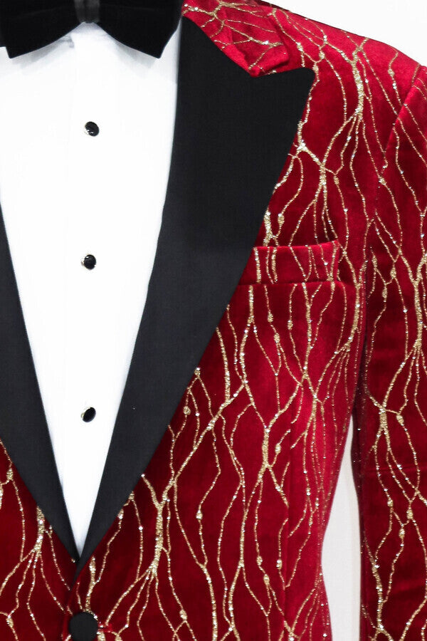 WSS Patterned Burgundy Men Prom Blazer  - Singen