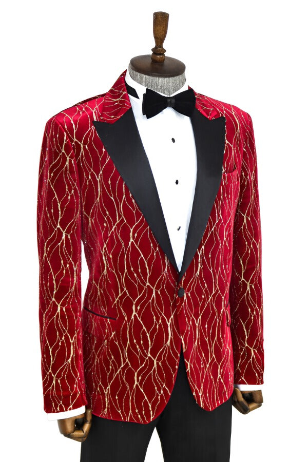 WSS Patterned Burgundy Men Prom Blazer  - Singen