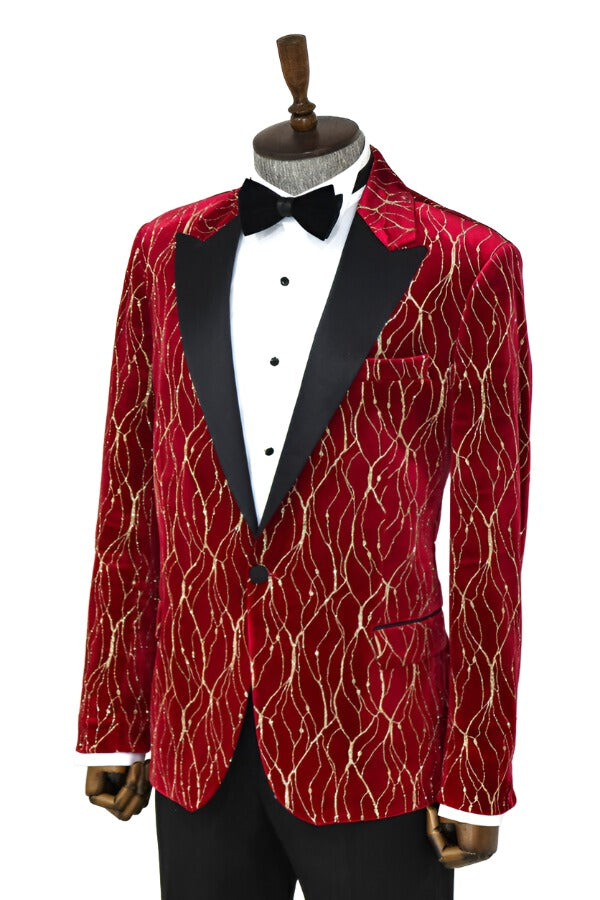 WSS Patterned Burgundy Men Prom Blazer  - Singen