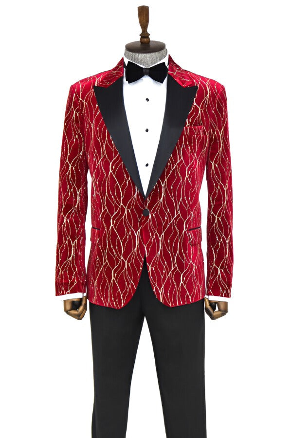 WSS Patterned Burgundy Men Prom Blazer  - Singen