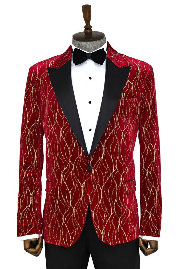 WSS Patterned Burgundy Men Prom Blazer  - Singen