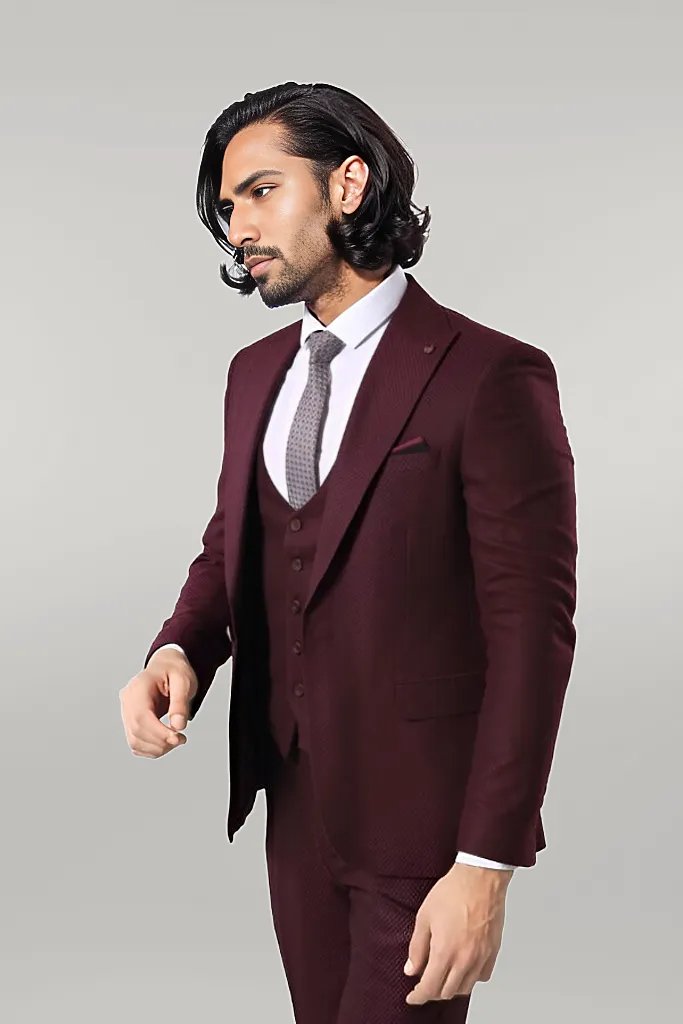 WSS Patterned Burgundy Suit  - Singen