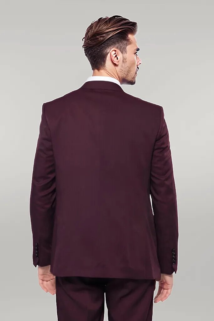 WSS Patterned Claret Red Vested Suit - Singen