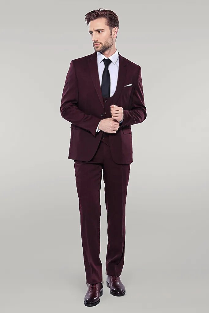 WSS Patterned Claret Red Vested Suit - Singen