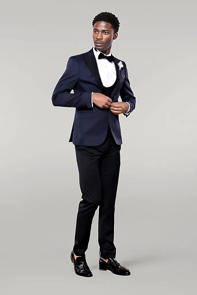 WSS Patterned Jacket Combined Navy Blue Tuxedo  - Singen