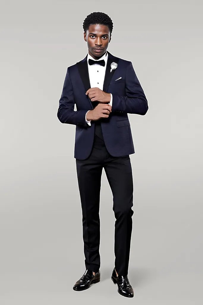 WSS Patterned Jacket Combined Navy Blue Tuxedo  - Singen