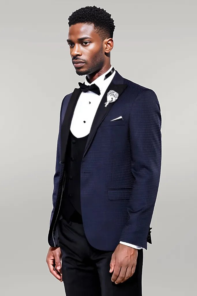 WSS Patterned Jacket Combined Navy Blue Tuxedo  - Singen