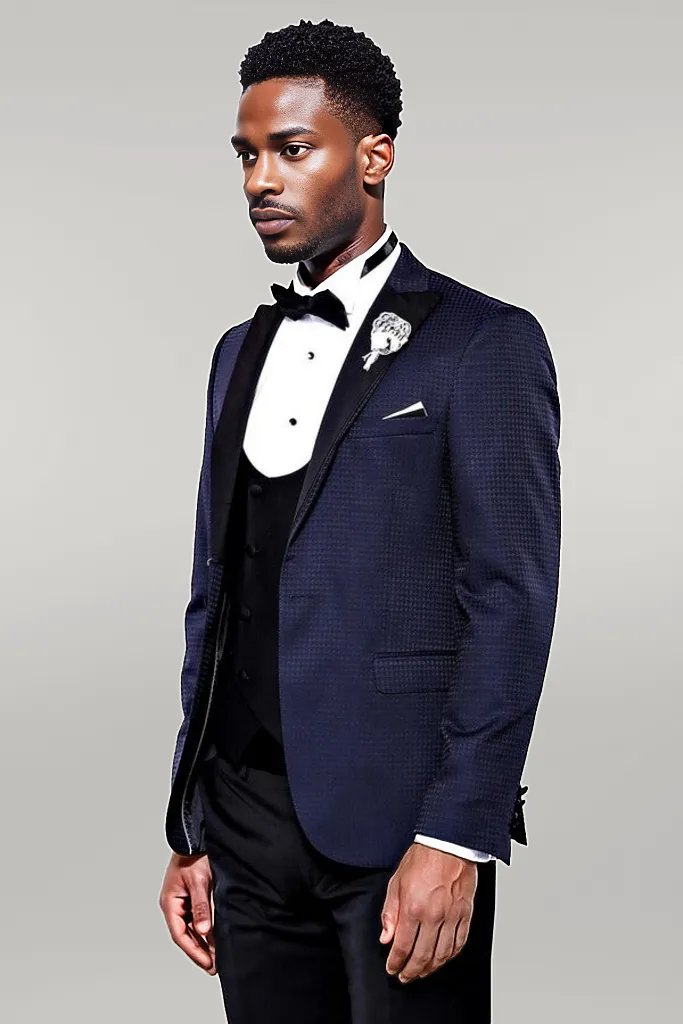 WSS Patterned Jacket Combined Navy Blue Tuxedo  - Singen