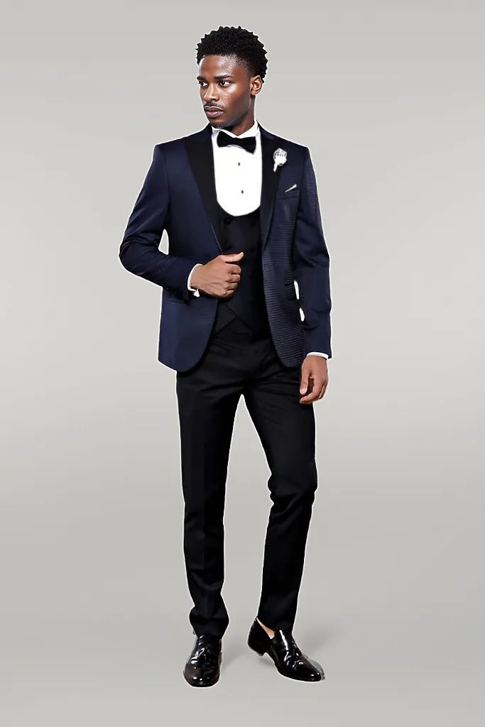 WSS Patterned Jacket Combined Navy Blue Tuxedo  - Singen