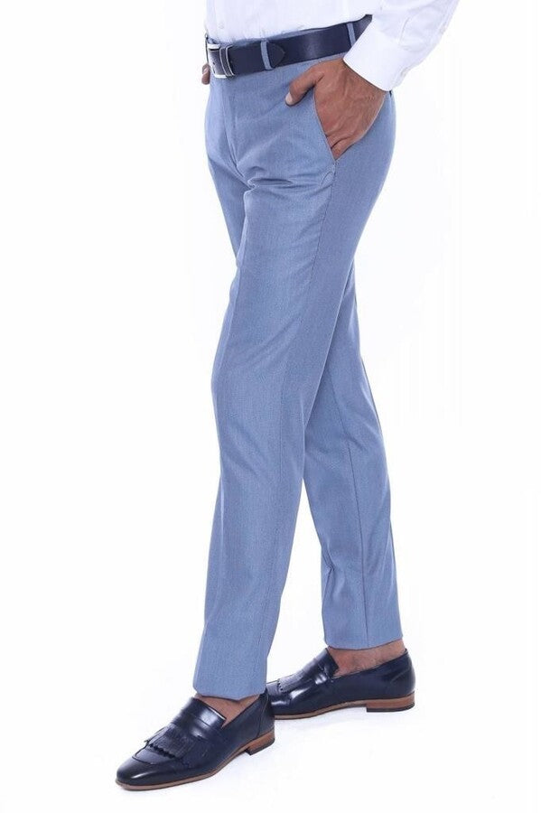 WSS Patterned Light Blue Men Trousers  - Singen