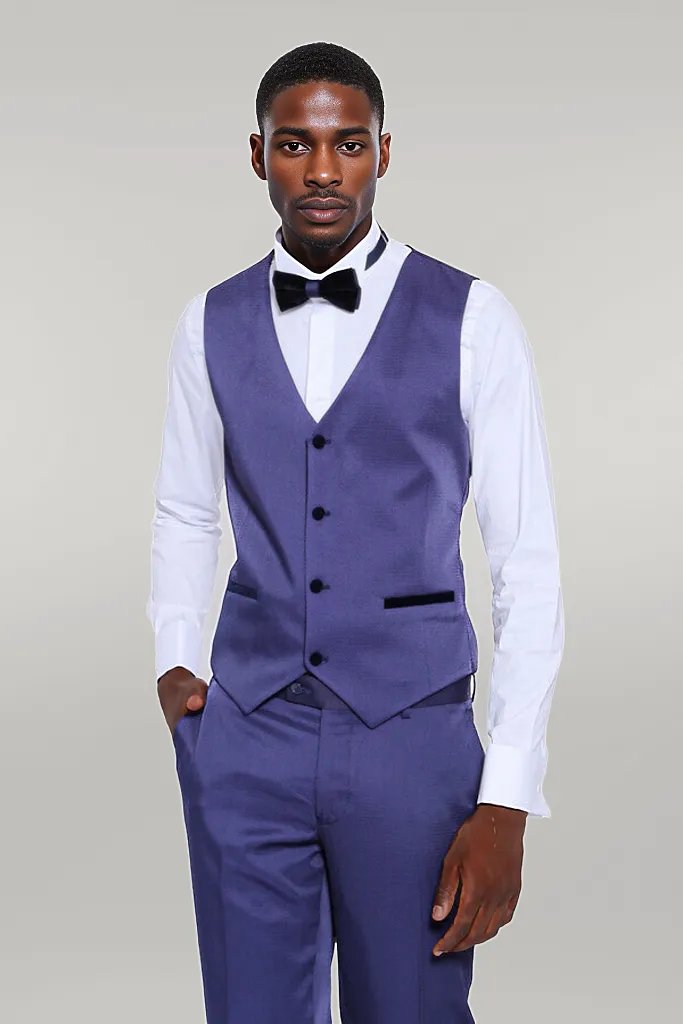 WSS Patterned Navy Blue Velvet Lapel Tuxedo  - Singen