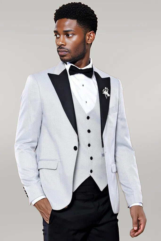 WSS Patterned Removable Lapel Grey Tuxedo  - Singen