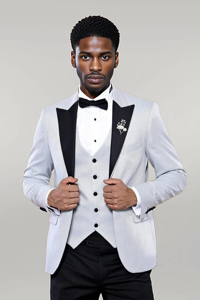 WSS Patterned Removable Lapel Grey Tuxedo  - Singen