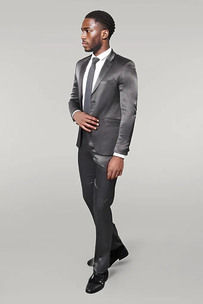 WSS Patterned Shiny Grey Men Suit  - Singen