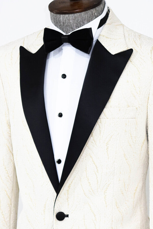 WSS Patterned Shiny White Men Prom Blazer  - Singen