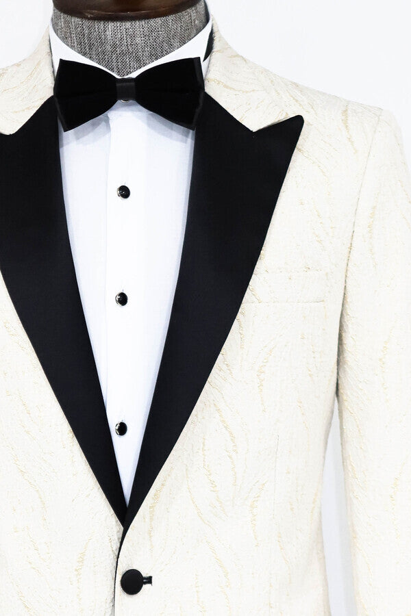 WSS Patterned Shiny White Men Prom Blazer  - Singen