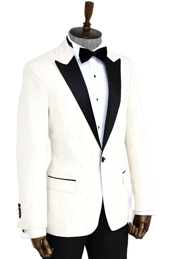 WSS Patterned Shiny White Men Prom Blazer  - Singen