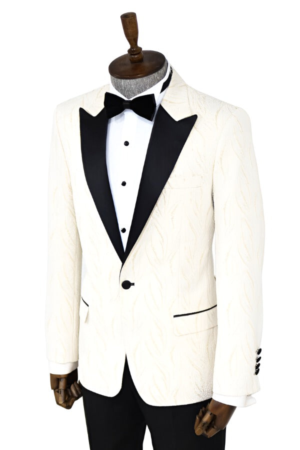 WSS Patterned Shiny White Men Prom Blazer  - Singen