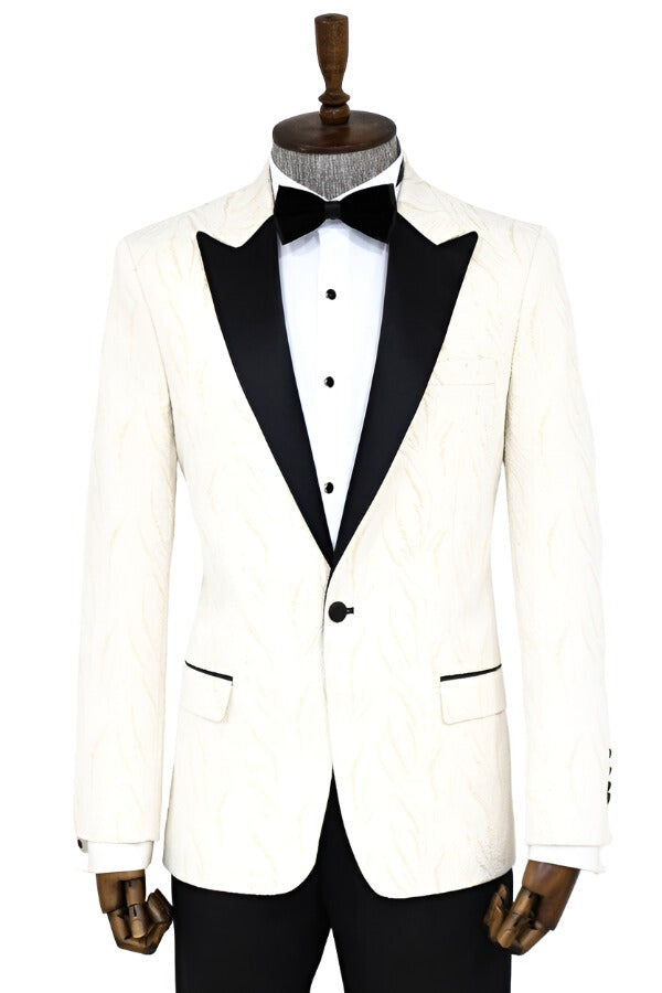 WSS Patterned Shiny White Men Prom Blazer  - Singen