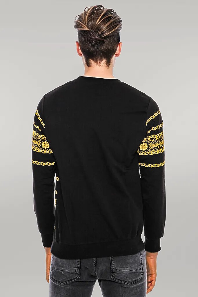 WSS Patterned Slim Fit Black Yellow Sweatshirt  - Singen