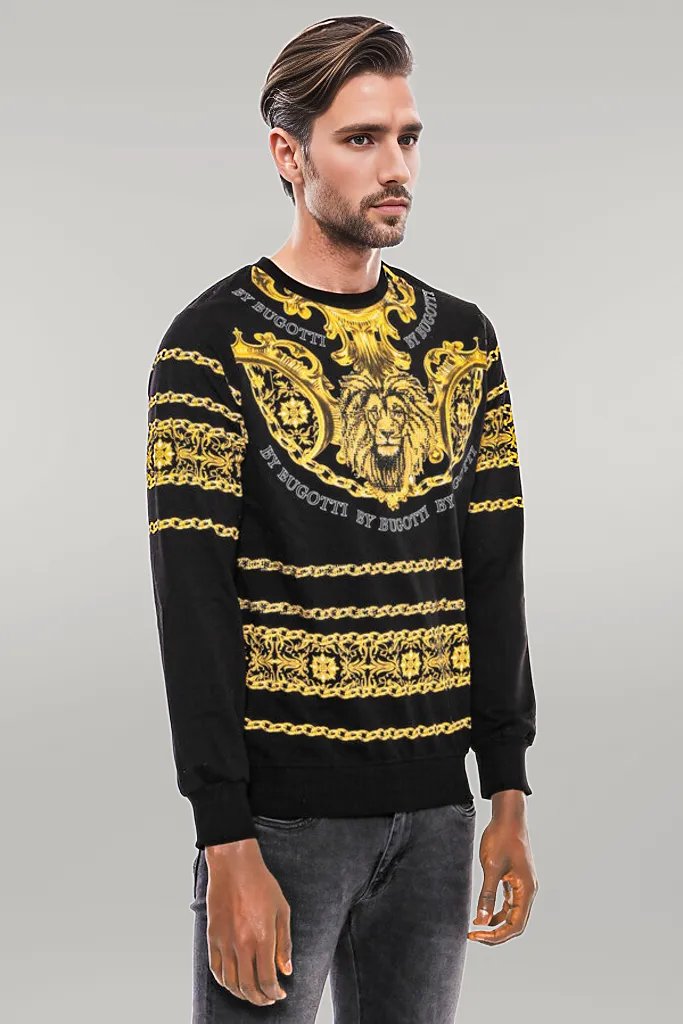 WSS Patterned Slim Fit Black Yellow Sweatshirt  - Singen