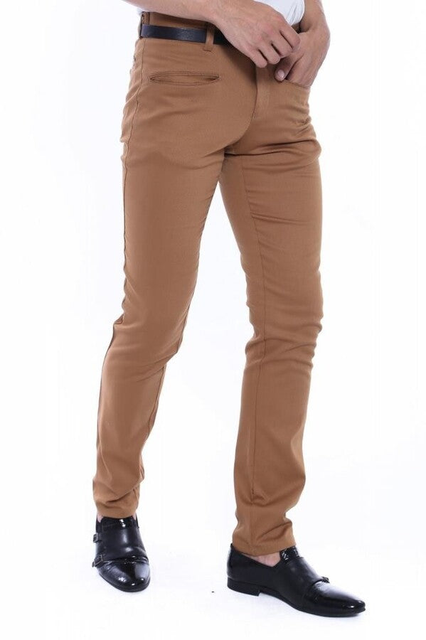 WSS Patterned Slim Fit Cotton Tan Men Pants  - Singen