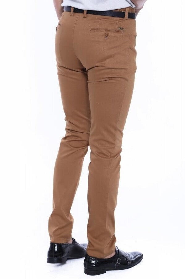 WSS Patterned Slim Fit Cotton Tan Men Pants  - Singen