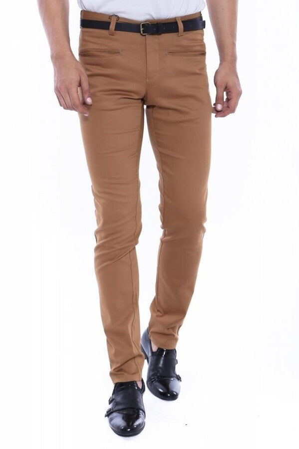 WSS Patterned Slim Fit Cotton Tan Men Pants  - Singen