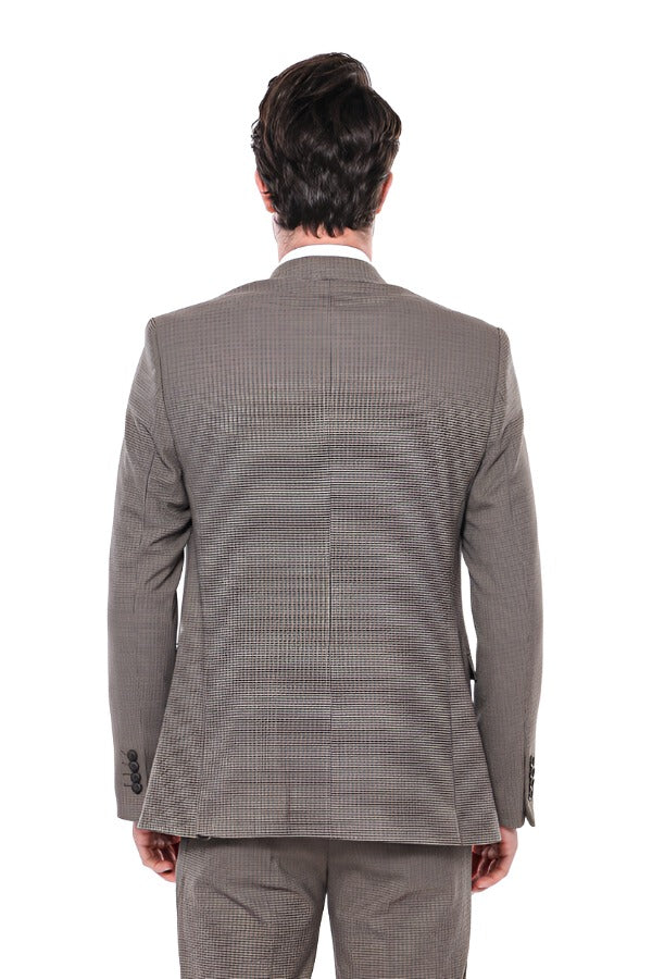 WSS Patterned Slim Fit Light Brown Men Blazer  - Singen