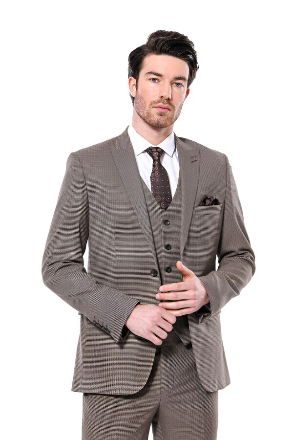 WSS Patterned Slim Fit Light Brown Men Blazer  - Singen