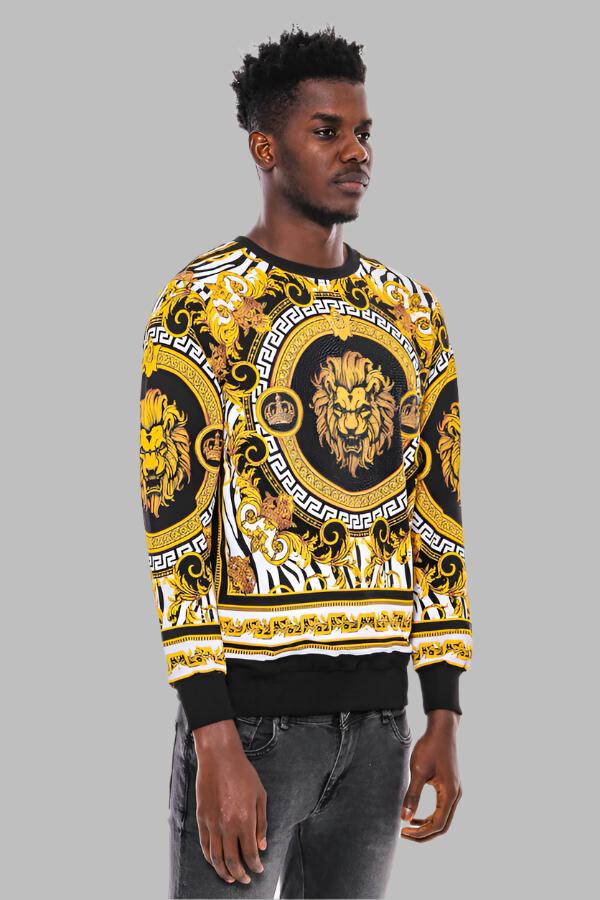 WSS Patterned Slim Fit Yellow Black Men's Sweatshirt  - Singen